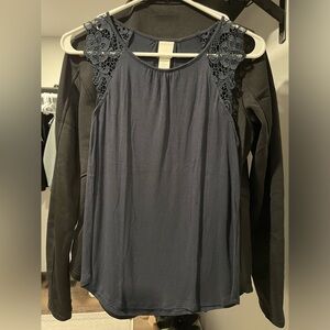 Navy Blue Lace Shoulder H&M Blouse